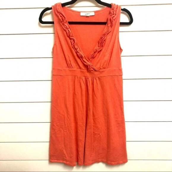 Loft Women's Orange/ Coral Sleeveless V-Neck Dress Size XS - Picture 2 of 7